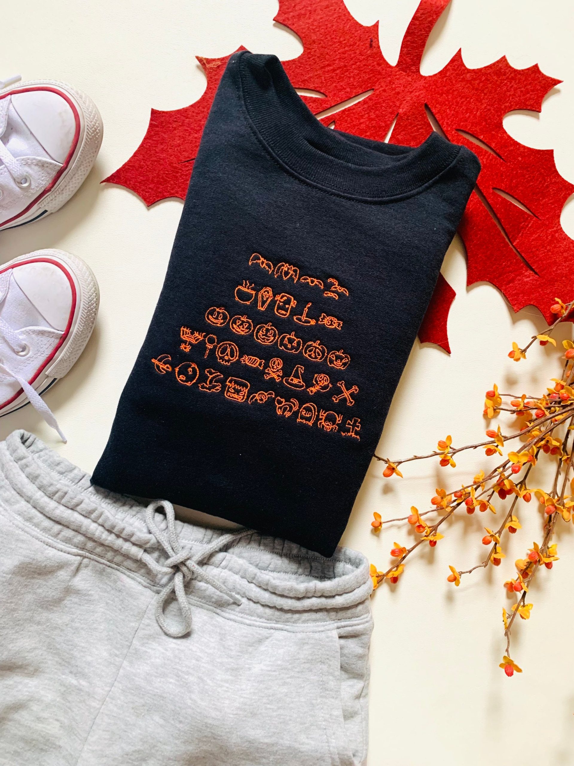 Halloween Glyphs Embroidered Crewneck Sweatshirt Halloween Glyphs Embroidered Crewneck Sweatshirt