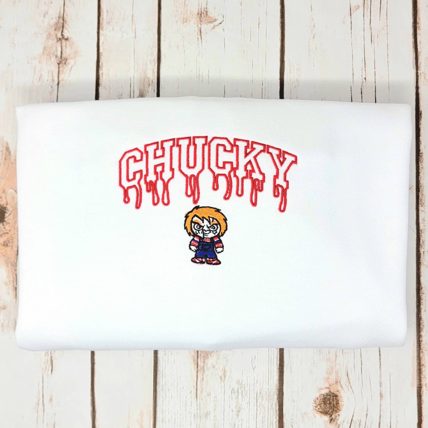 Halloween Horror Spooky Sweatshirt Season Gothic Chucky Embroidered Halloween Horror Spooky Sweatshirt Season Gothic Chucky Embroidered