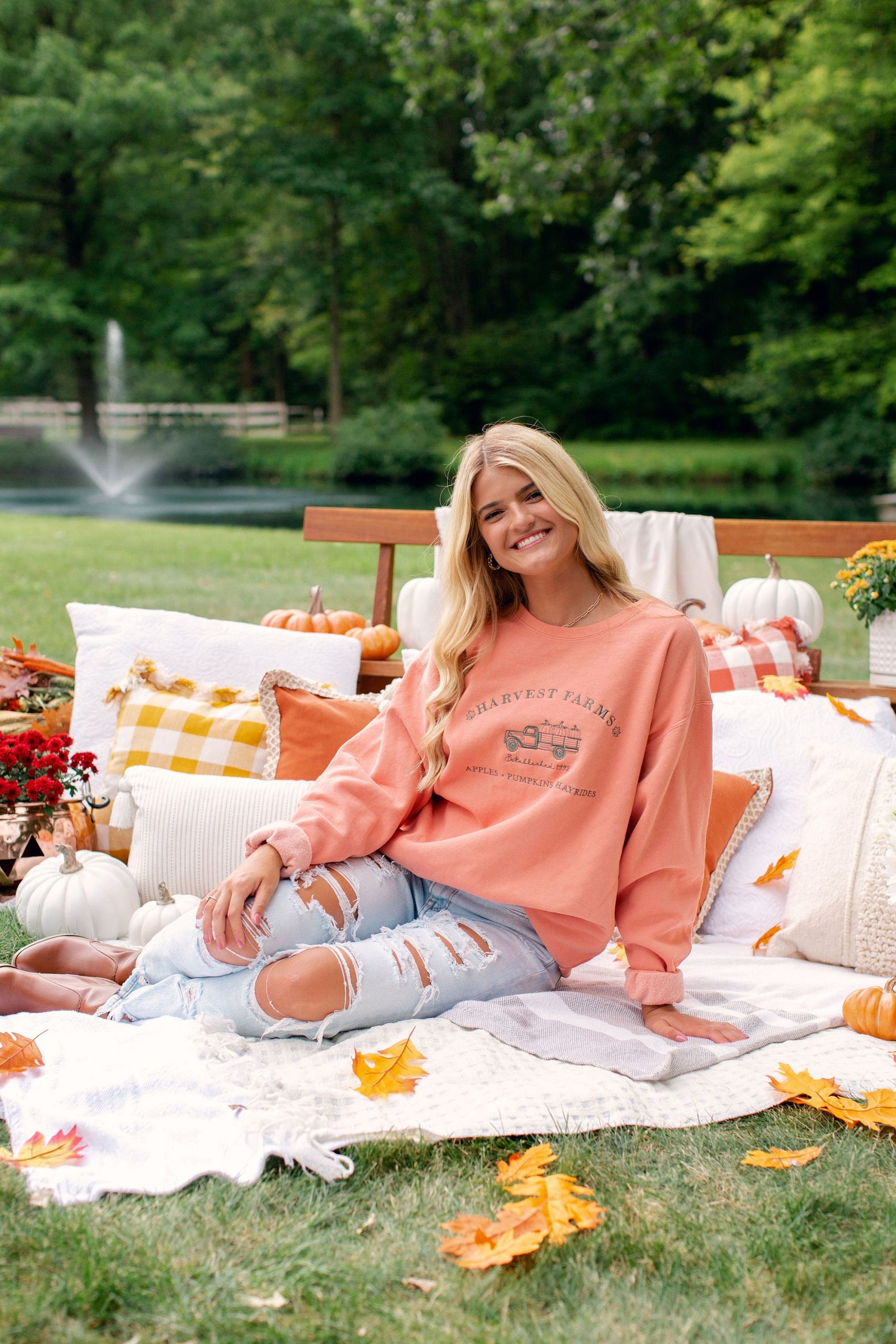 Harvest Farms Embroidered Sweatshirt Fall Halloween Crewneck Harvest Farms Embroidered Sweatshirt Fall Halloween Crewneck
