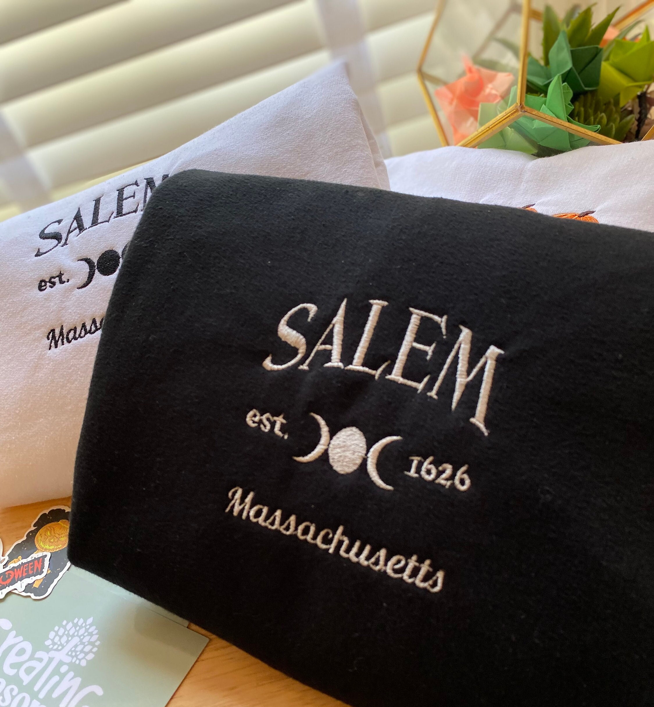 Salem Massachusetts Embroidered Sweatshirt Crewneck Salem Massachusetts Embroidered Sweatshirt Crewneck