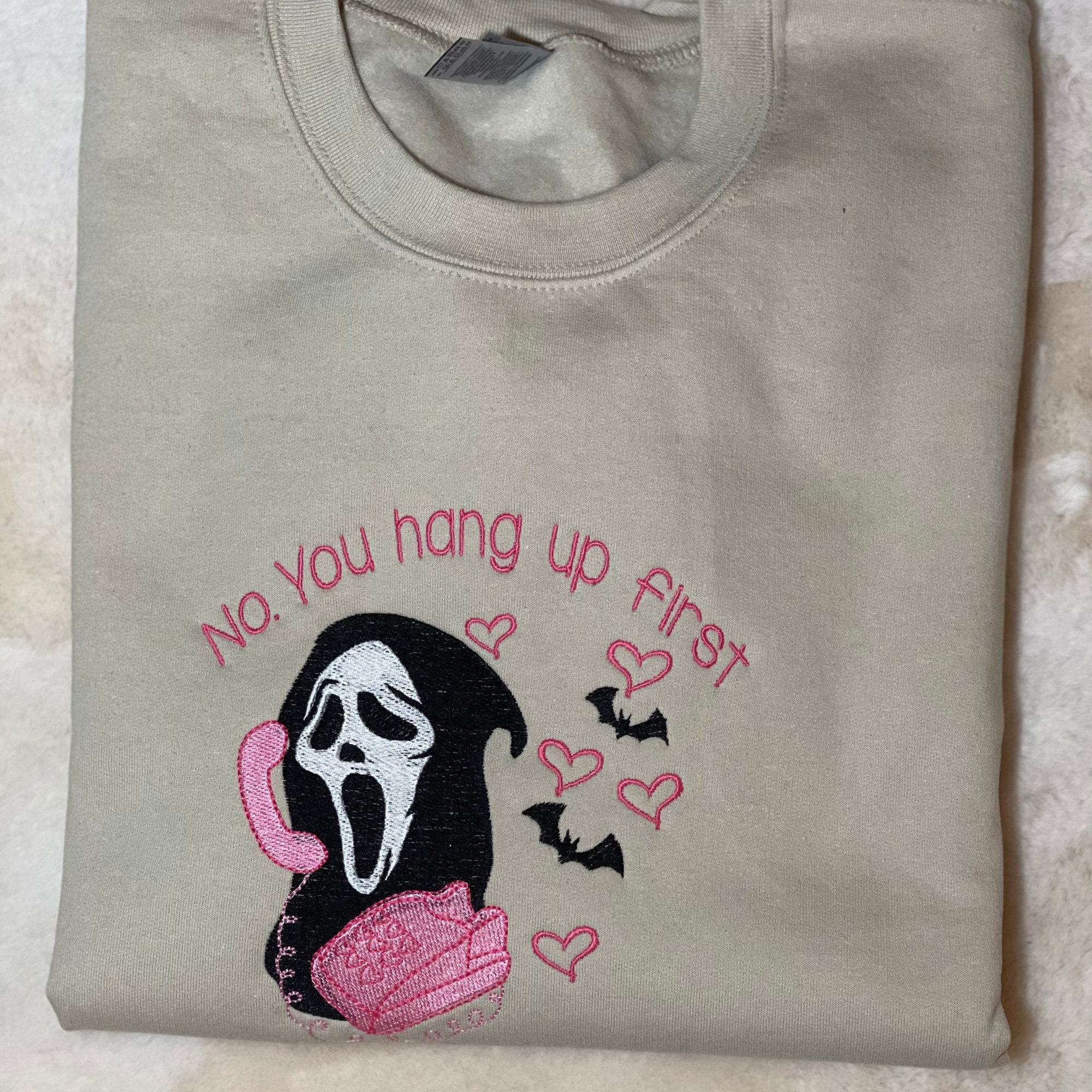 Ghost Face Scream NO You Hang Up First Embroidered Sweatshirt Ghost Face Scream NO You Hang Up First Embroidered Sweatshirt