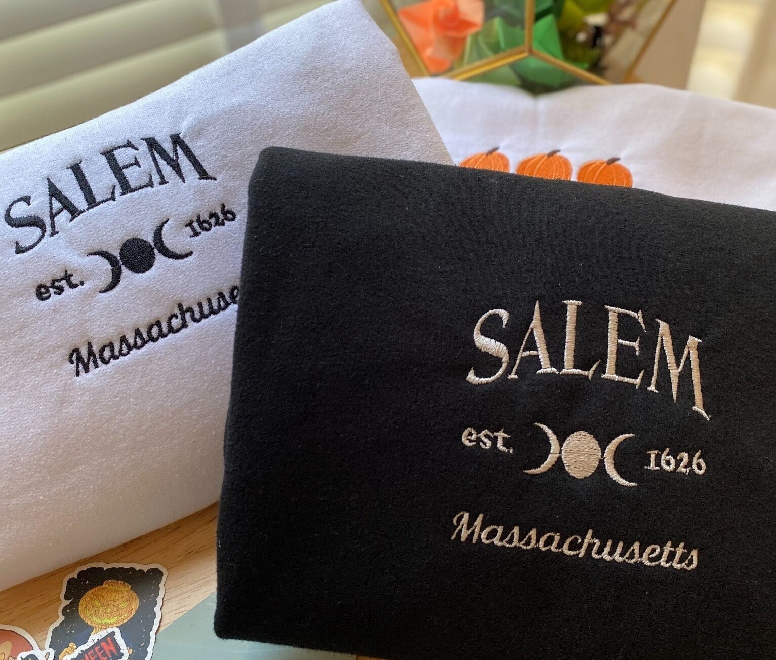 Salem Massachusetts Embroidered Sweatshirt Crewneck Salem Massachusetts Embroidered Sweatshirt Crewneck