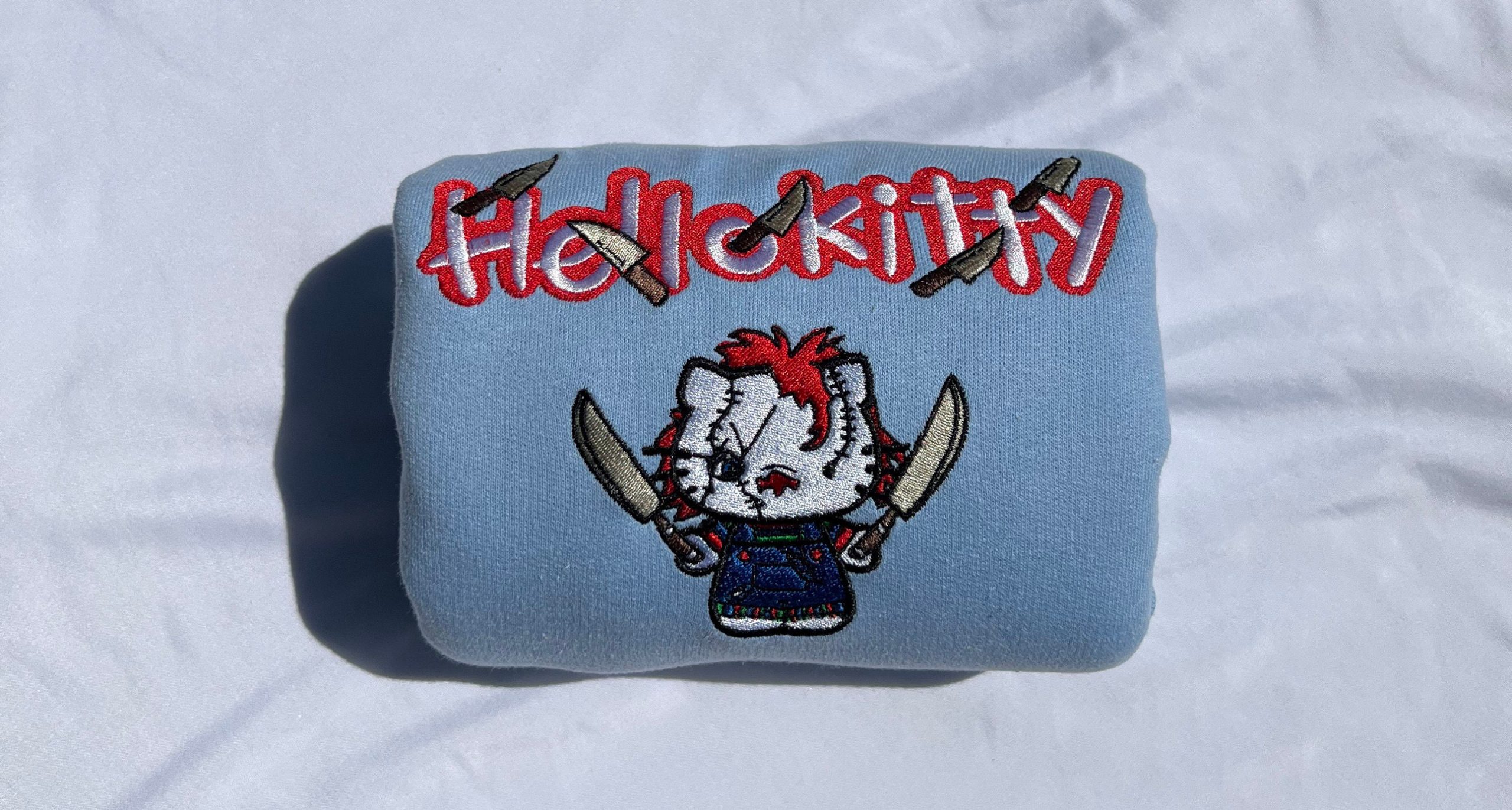 Chucky Kitty Halloween Cute Y2k Vintage Embroidered Crewneck Sweatshirt Chucky Kitty Halloween Cute Y2k Vintage Embroidered Crewneck Sweatshirt