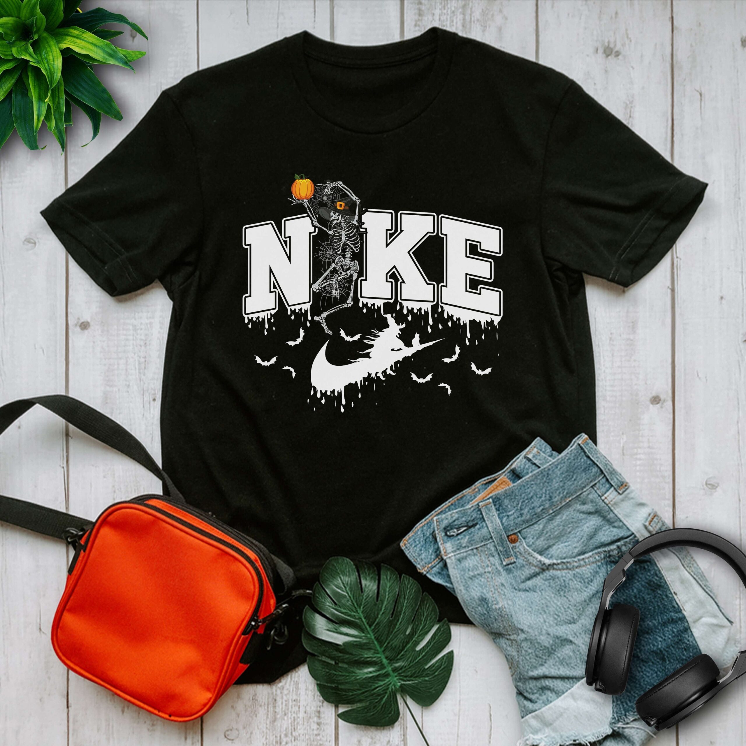 Halloween Shirt Skeleton Pumpkin Swoosh Goth Gift Vintage Embroidered Fall Halloween Shirt Skeleton Pumpkin Swoosh Goth Gift Vintage Embroidered Fall
