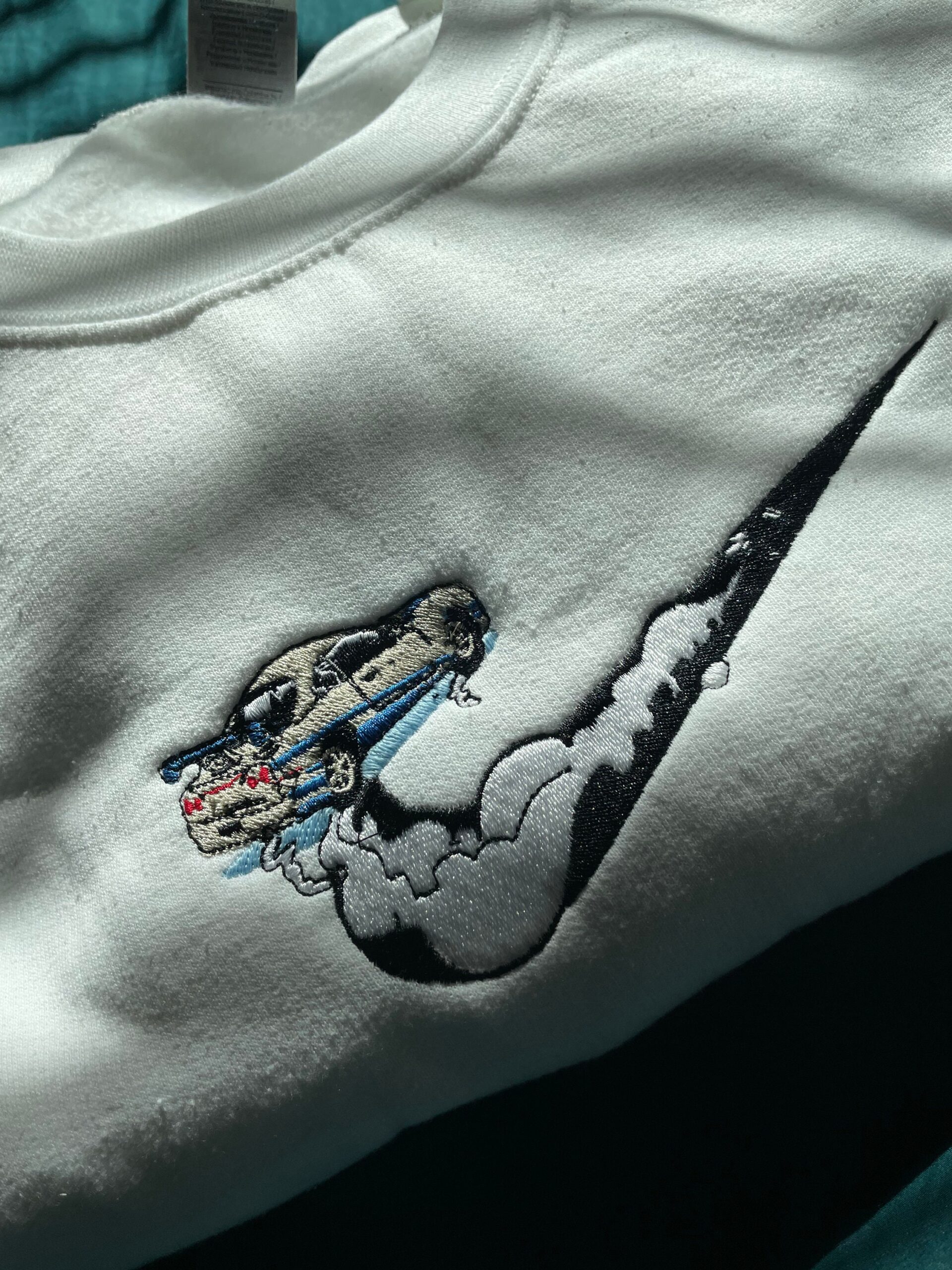 White Nike Inspired Brian Skyline Sweatshirt - Vintage White Nike Inspired Brian Skyline Sweatshirt - Vintage