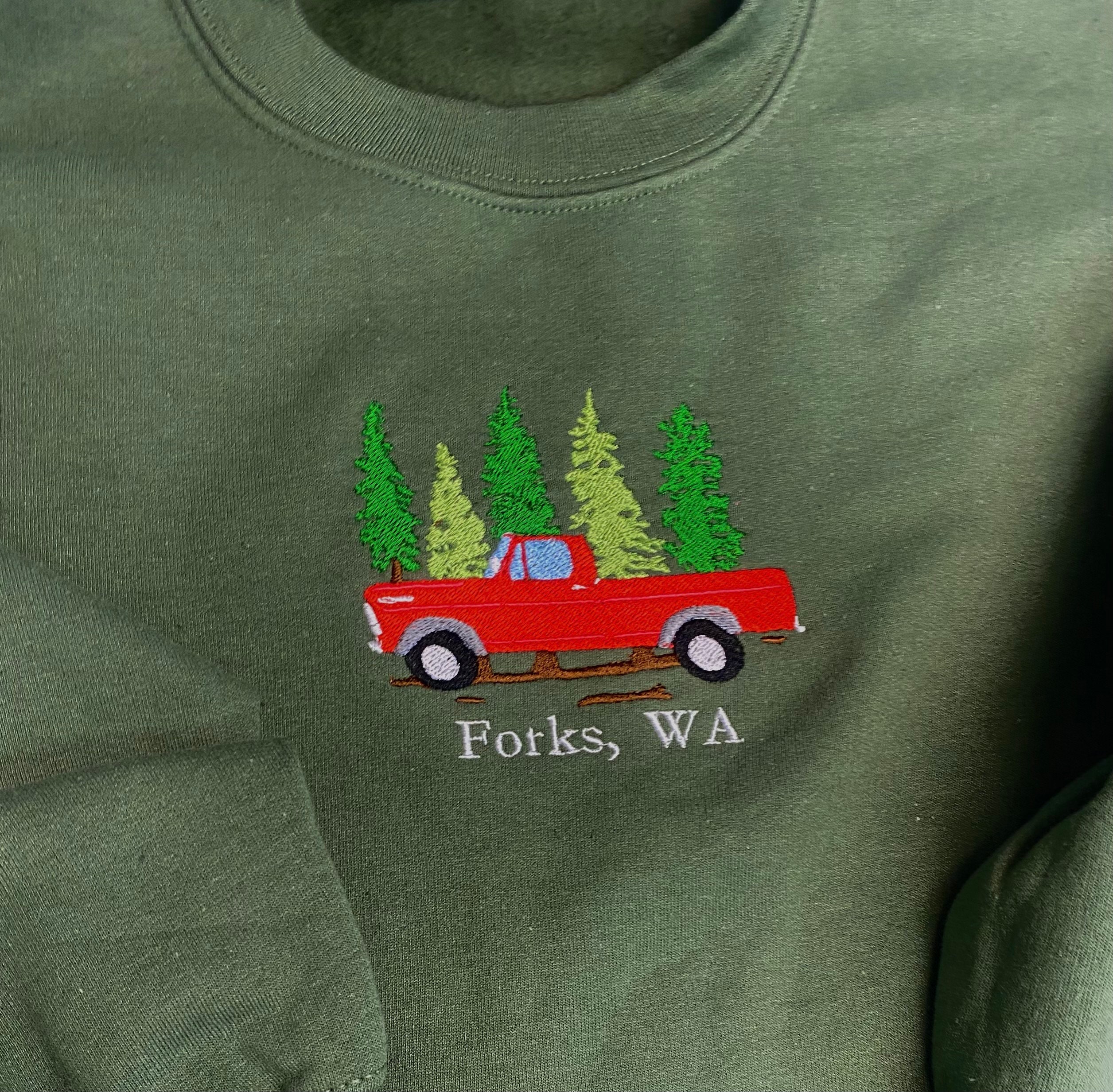 Forks Washington Red Truck Embroidered Crewneck Forks Washington Red Truck Embroidered Crewneck