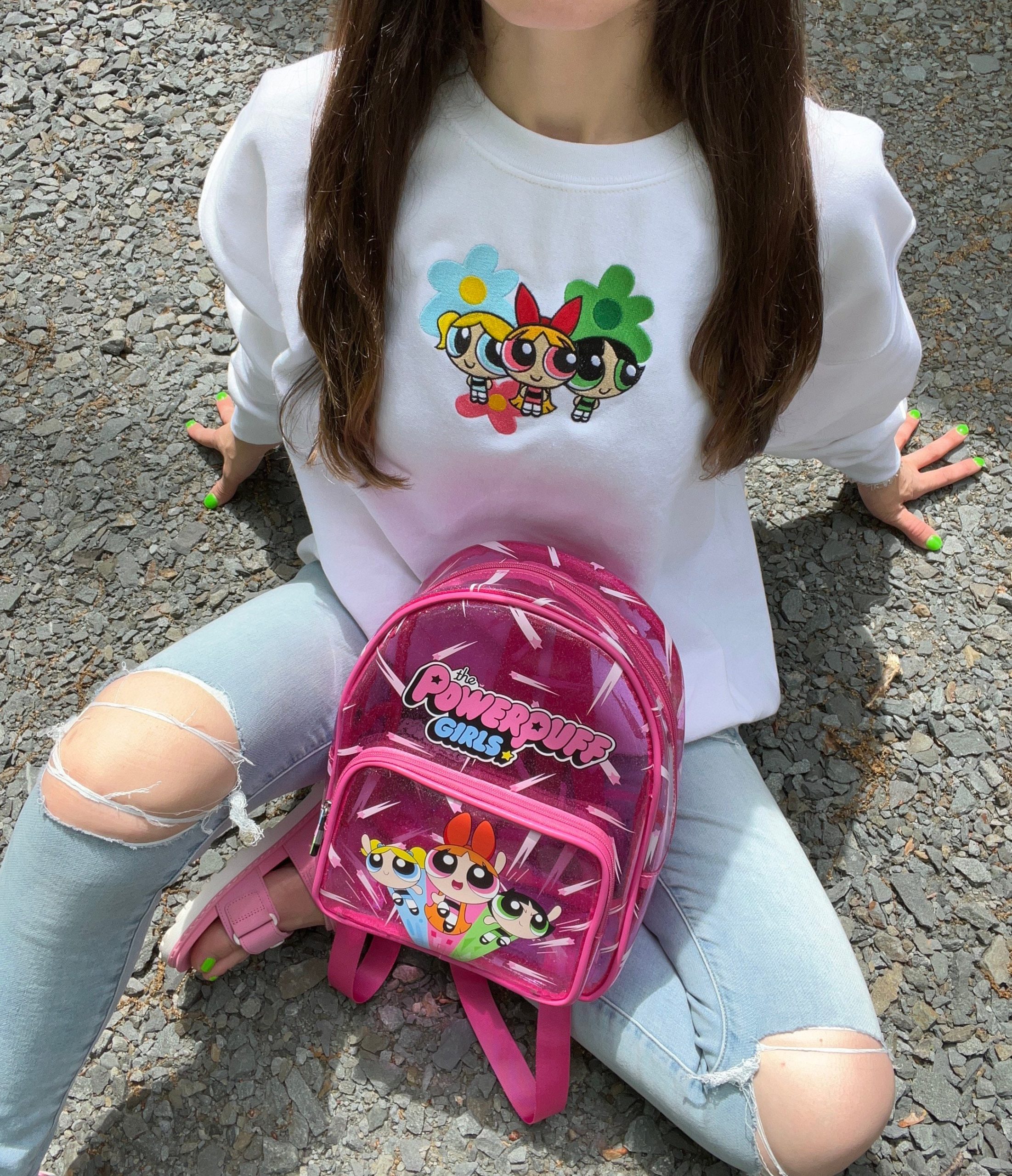 Powerpuff Girls X Y2K Flowers Cute Embroidered Crewneck Sweatshirt Powerpuff Girls X Y2K Flowers Cute Embroidered Crewneck Sweatshirt