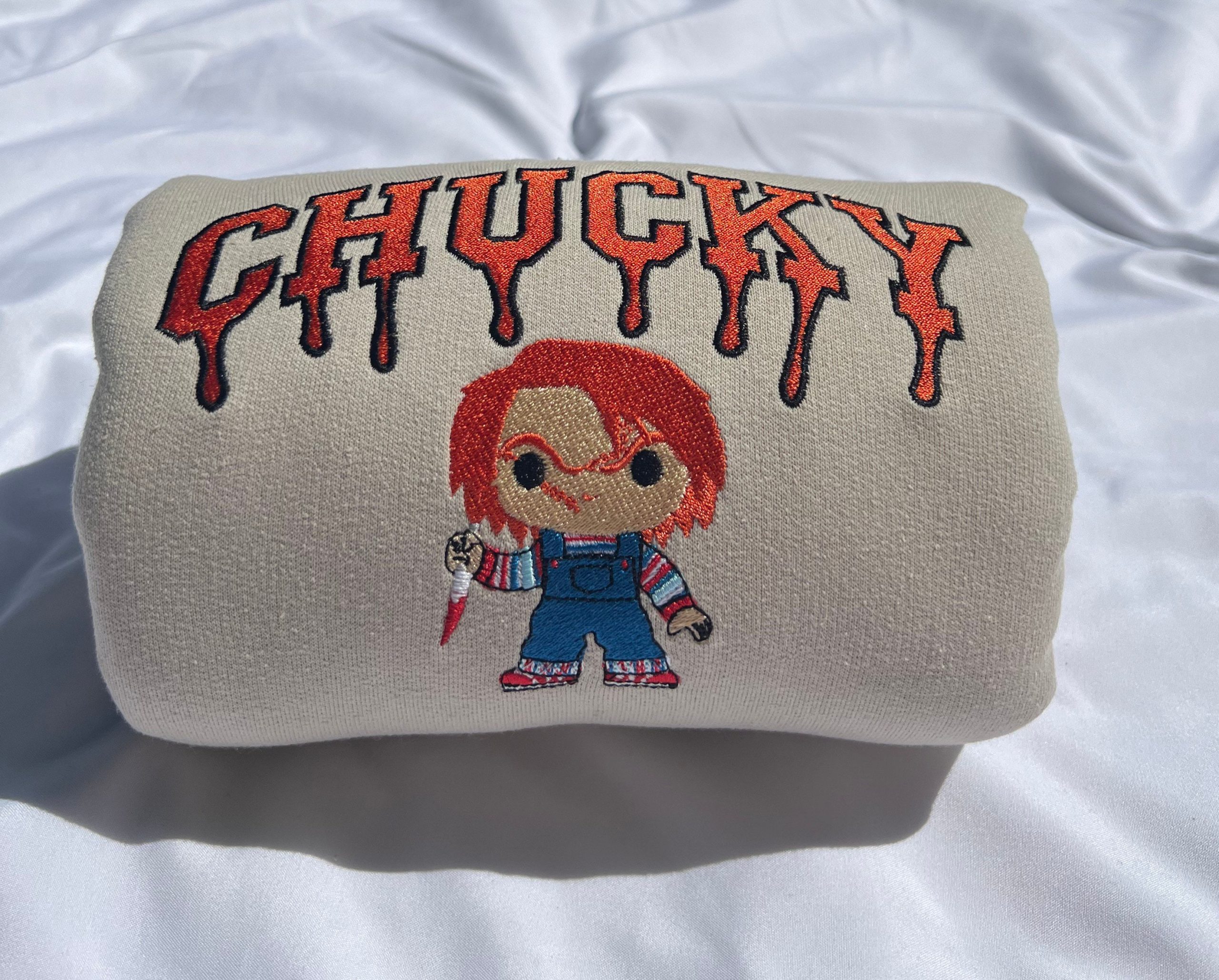 Chucky Doll Drip Vintage Embroidery Crewneck Sweatshirt Chucky Doll Drip Vintage Embroidery Crewneck Sweatshirt