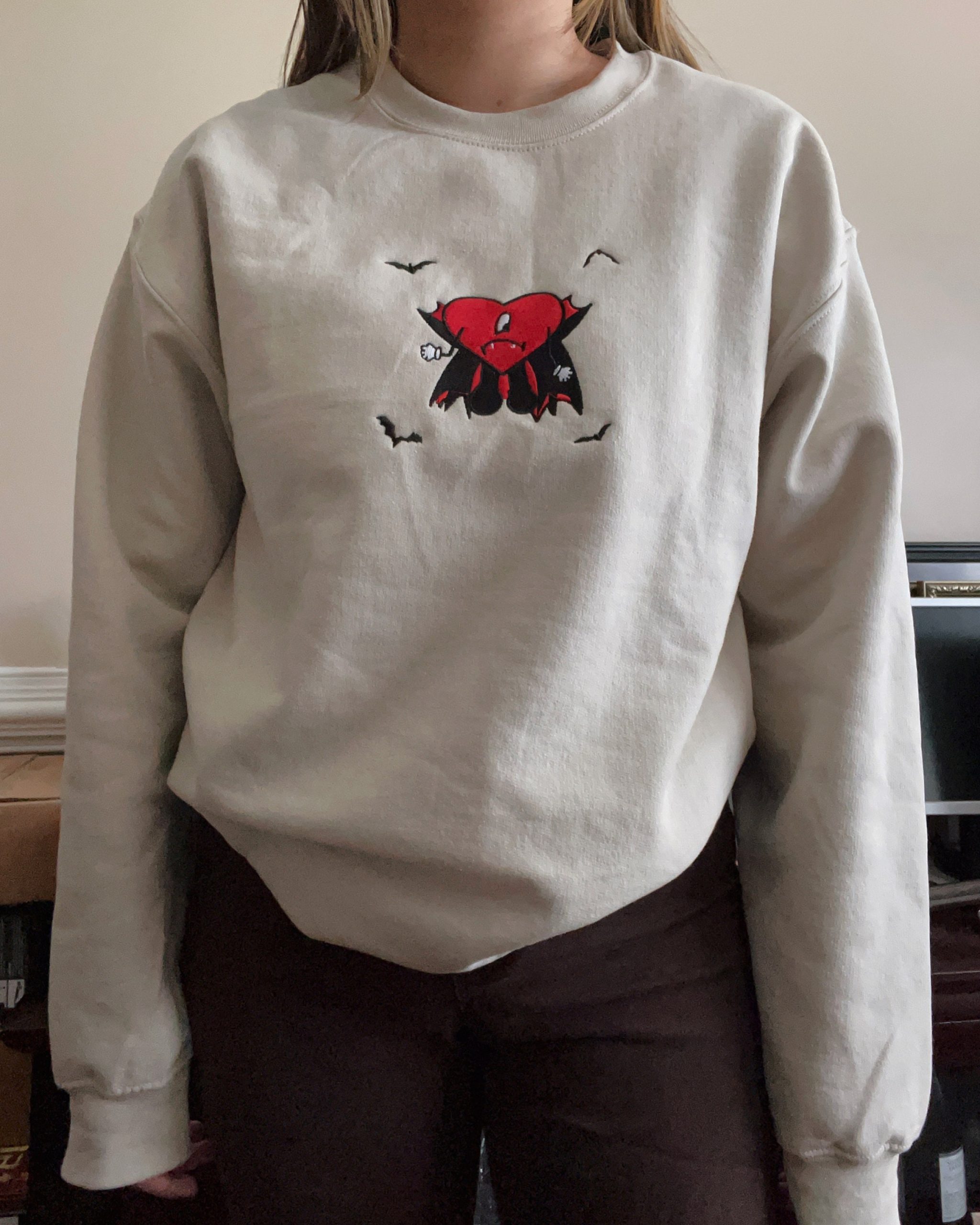 Bad Bunny Vampire Embroidery Crewneck - Halloween Sweatshirt Bad Bunny Vampire Embroidery Crewneck - Halloween Sweatshirt