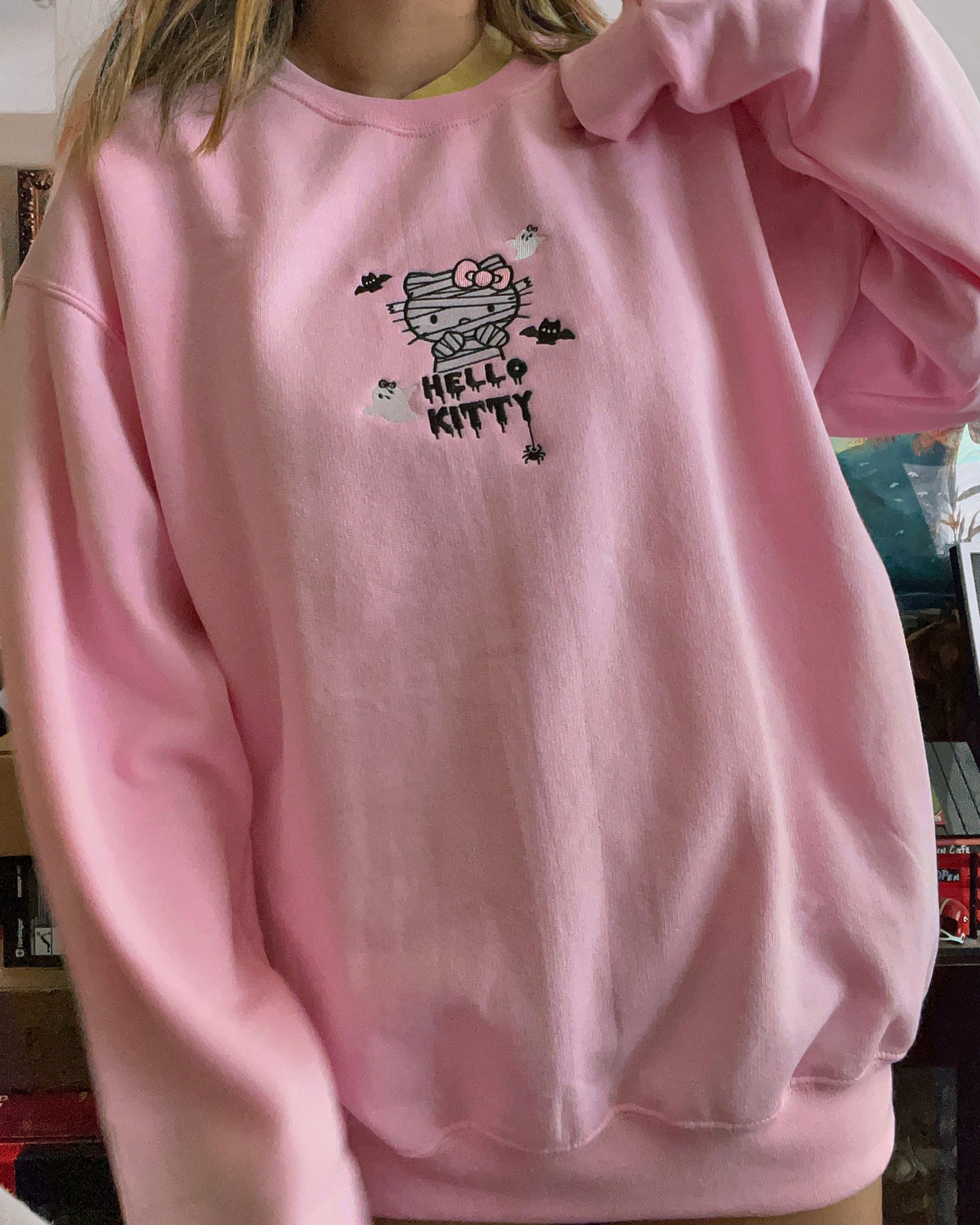 Kitty Spooky Embroidery Crewneck-Halloween Sweatshirt Kitty Spooky Embroidery Crewneck-Halloween Sweatshirt