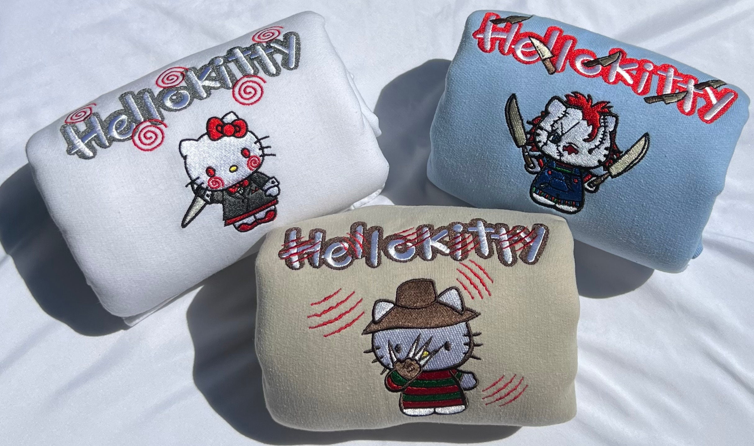Chucky Kitty Halloween Cute Y2k Vintage Embroidered Crewneck Sweatshirt Chucky Kitty Halloween Cute Y2k Vintage Embroidered Crewneck Sweatshirt