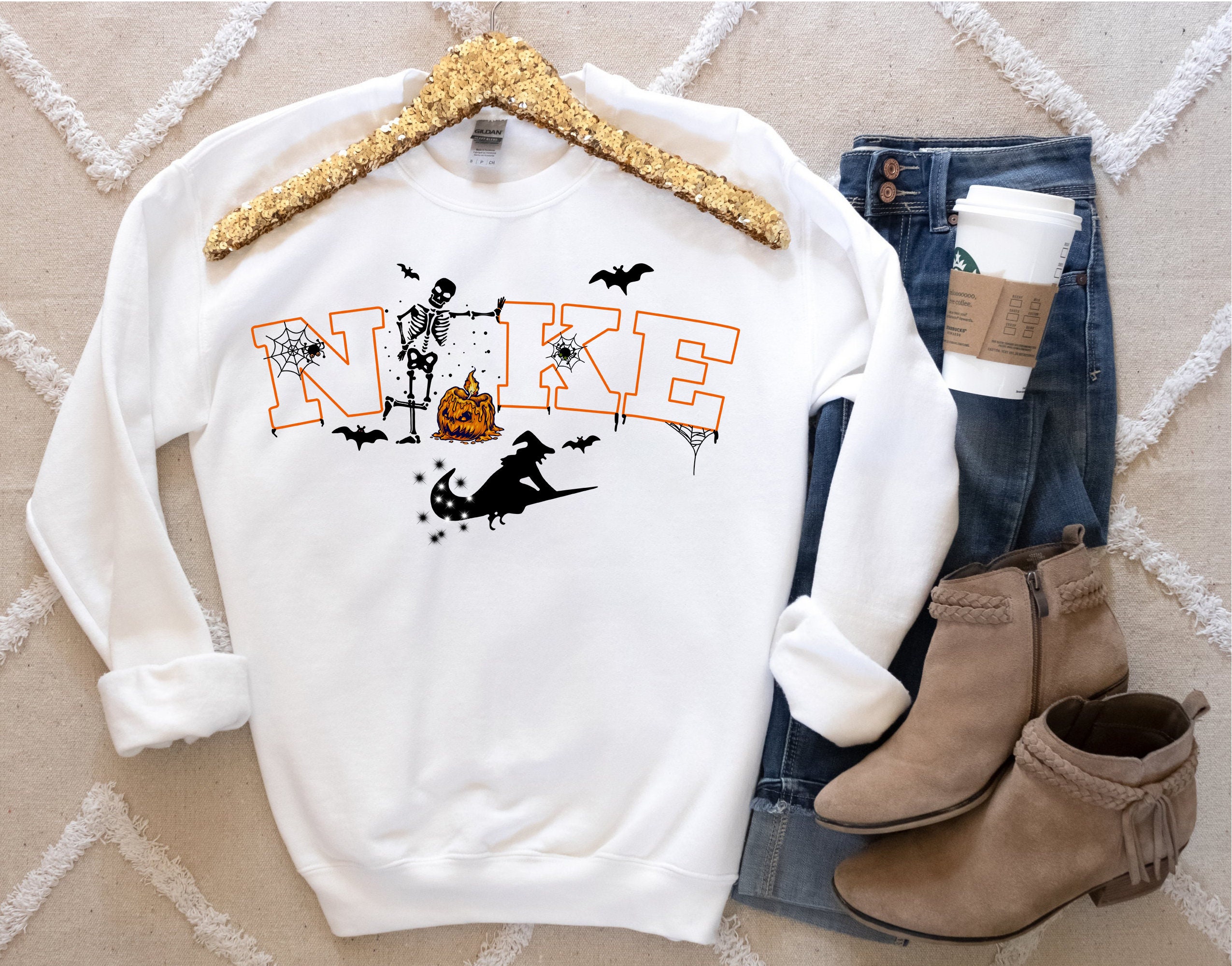 Nike Logo Skeleton Pumpkin Crewneck Shirt Nike Logo Skeleton Pumpkin Crewneck Shirt