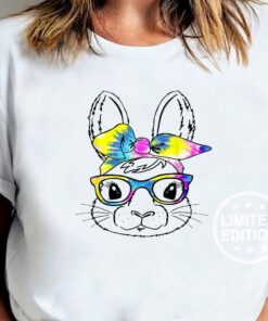 Easter Day 2022 Dy Cute Bunny Face Tie Dye Glasses Kid Shirt