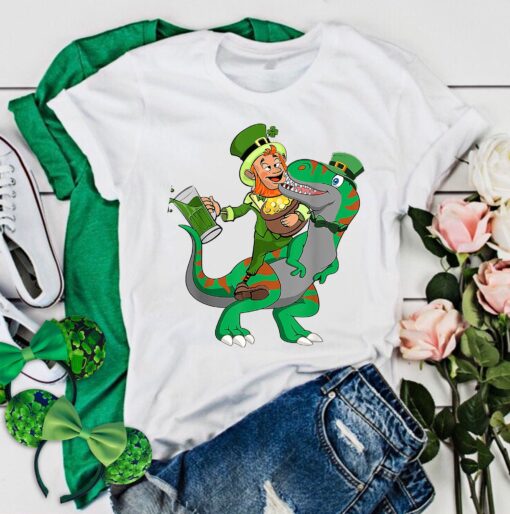 Leprechaun Riding Dinosaur Tshirt