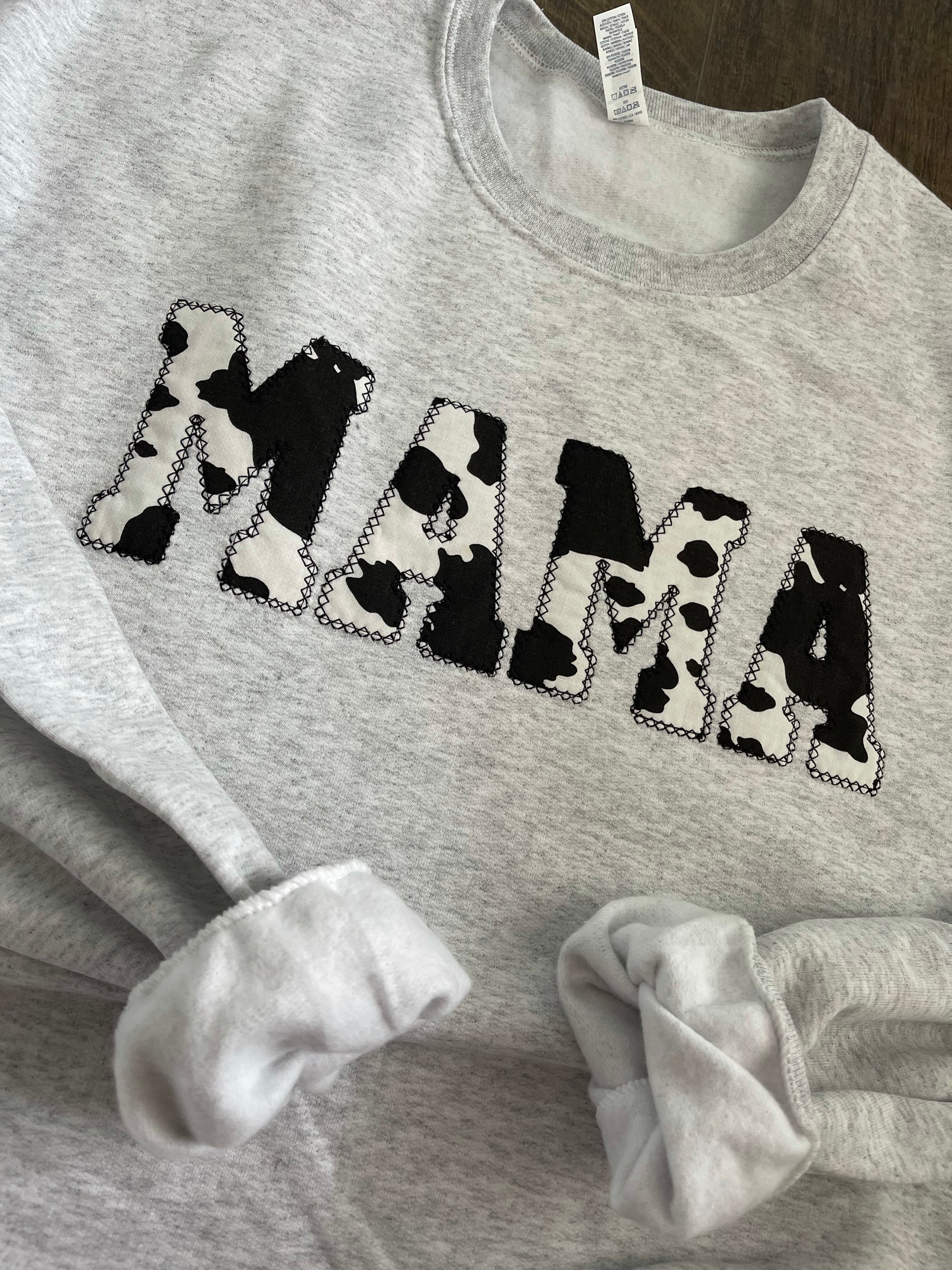 Mama Cow Print Applique Embroidered Sweatshirt Mama Cow Print Applique Embroidered Sweatshirt