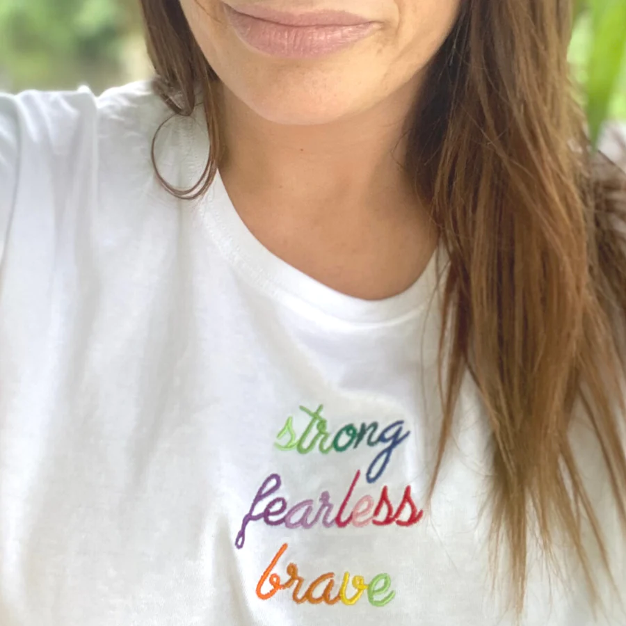 Embroidered Rainbow Strong Fearless And Brave T-Shirt Embroidered Rainbow Strong Fearless And Brave T-Shirt