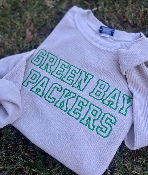 Embroidered NFL Green Bay Packers Neutral Corded Crewneck Sweatshirt Embroidered NFL Green Bay Packers Neutral Corded Crewneck Sweatshirt