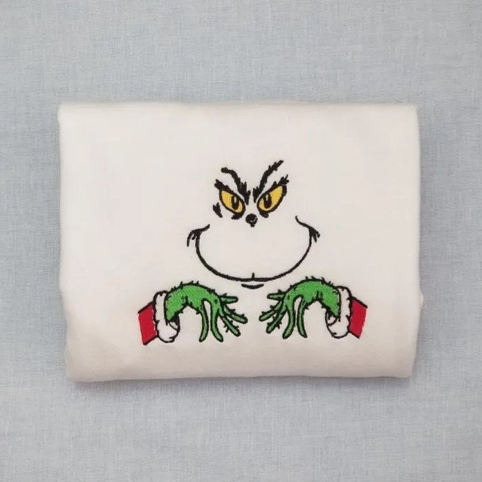 Face Grinchmas Embroidery Sweatshirt Crewneck Face Grinchmas Embroidery Sweatshirt Crewneck