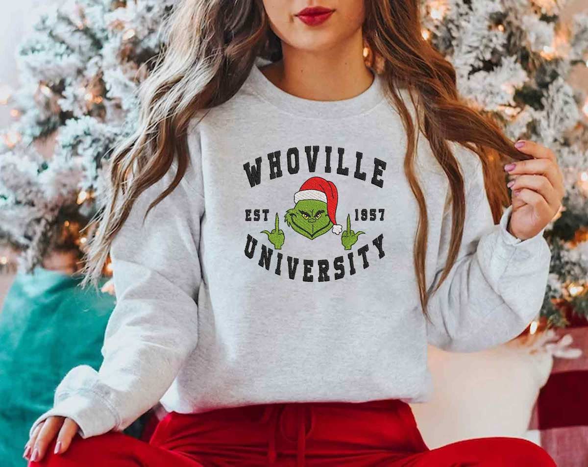 Whoville University Christmas Embroidered Crewneck Sweatshirt Whoville University Christmas Embroidered Crewneck Sweatshirt