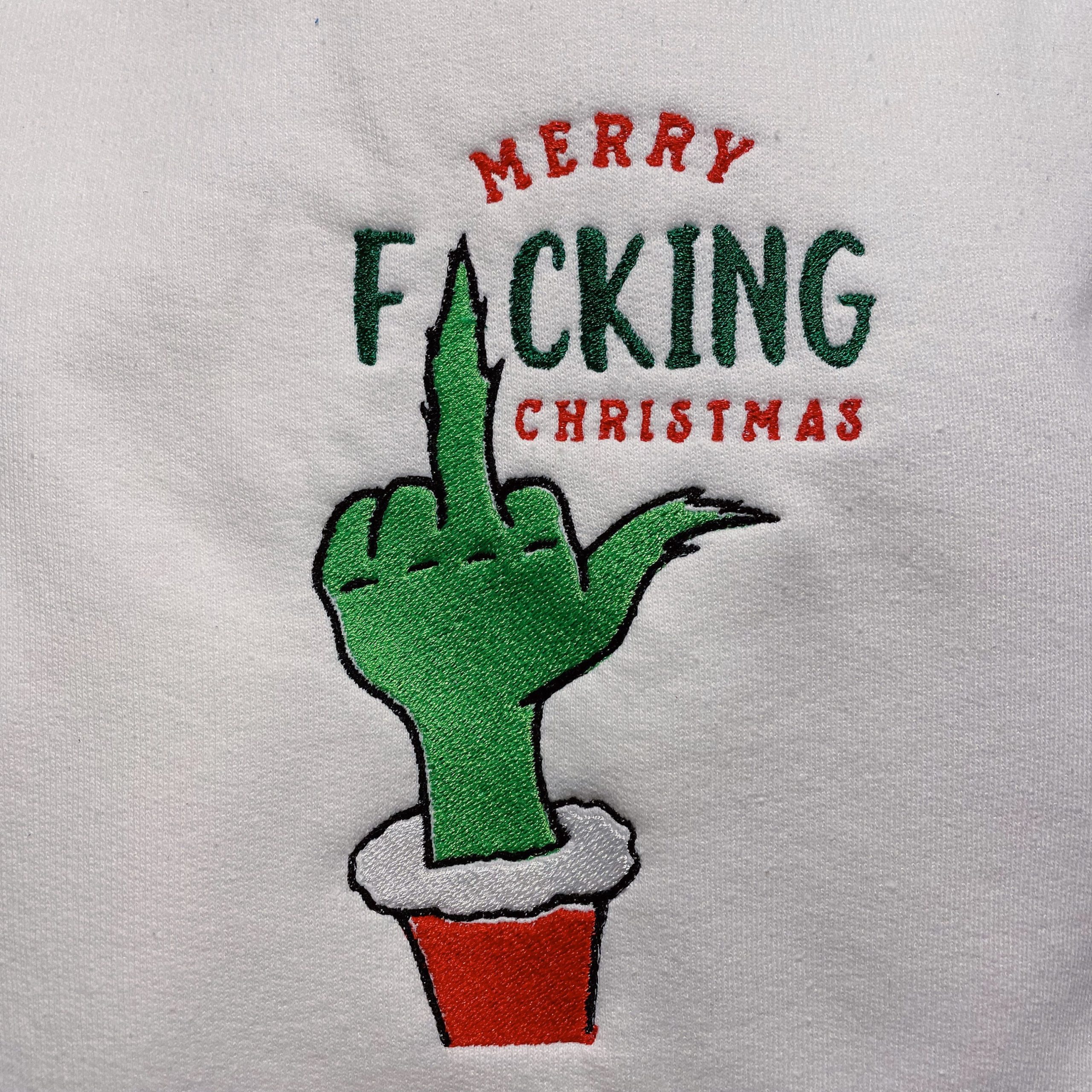 Inspired Grinch Merry Fucking Christmas Embroidered Sweatshirt Crewneck Inspired Grinch Merry Fucking Christmas Embroidered Sweatshirt Crewneck