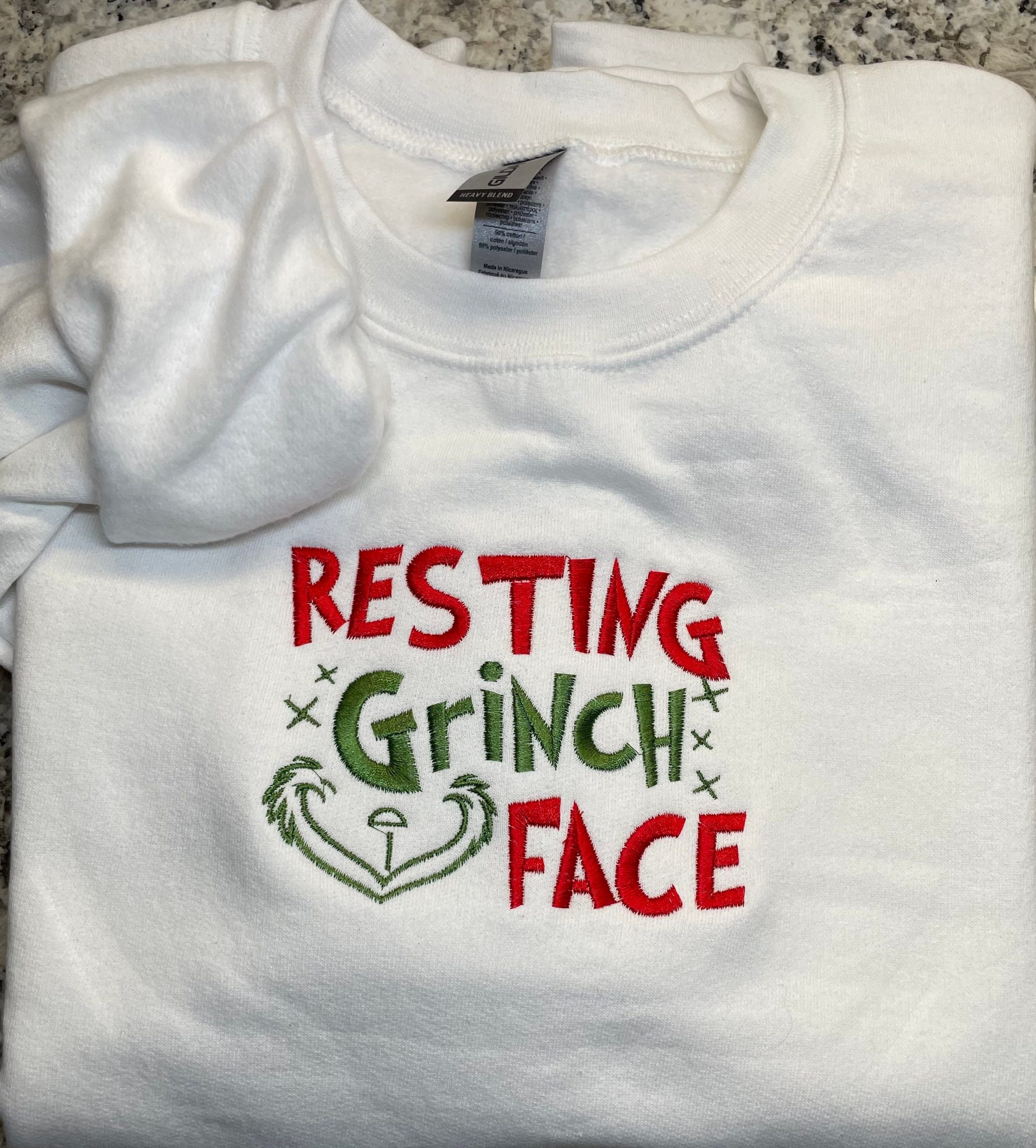 Resting Grinch Face Embroidered Sweatshirt Crewneck Long Sleeve Resting Grinch Face Embroidered Sweatshirt Crewneck Long Sleeve