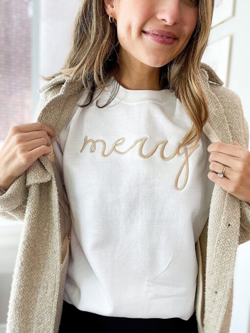 Christmas Embroidered Merry Crew Neck Sweatshirt Shirt