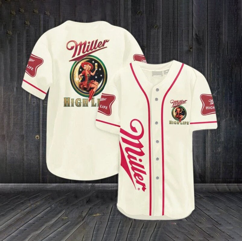 Beige Miller High Life Christmas Gift Baseball Jersey Beige Miller High Life Christmas Gift Baseball Jersey