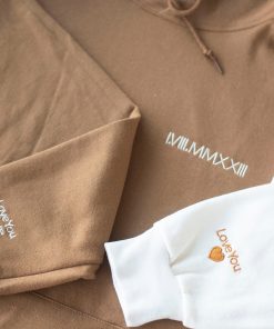 Custom Embroidered Anniversary Date & Love You Hoodie Sweatshirt