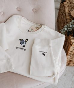 Custom Embroidered Paws on Sleeve & Name Dog Portrait Sweatshirt