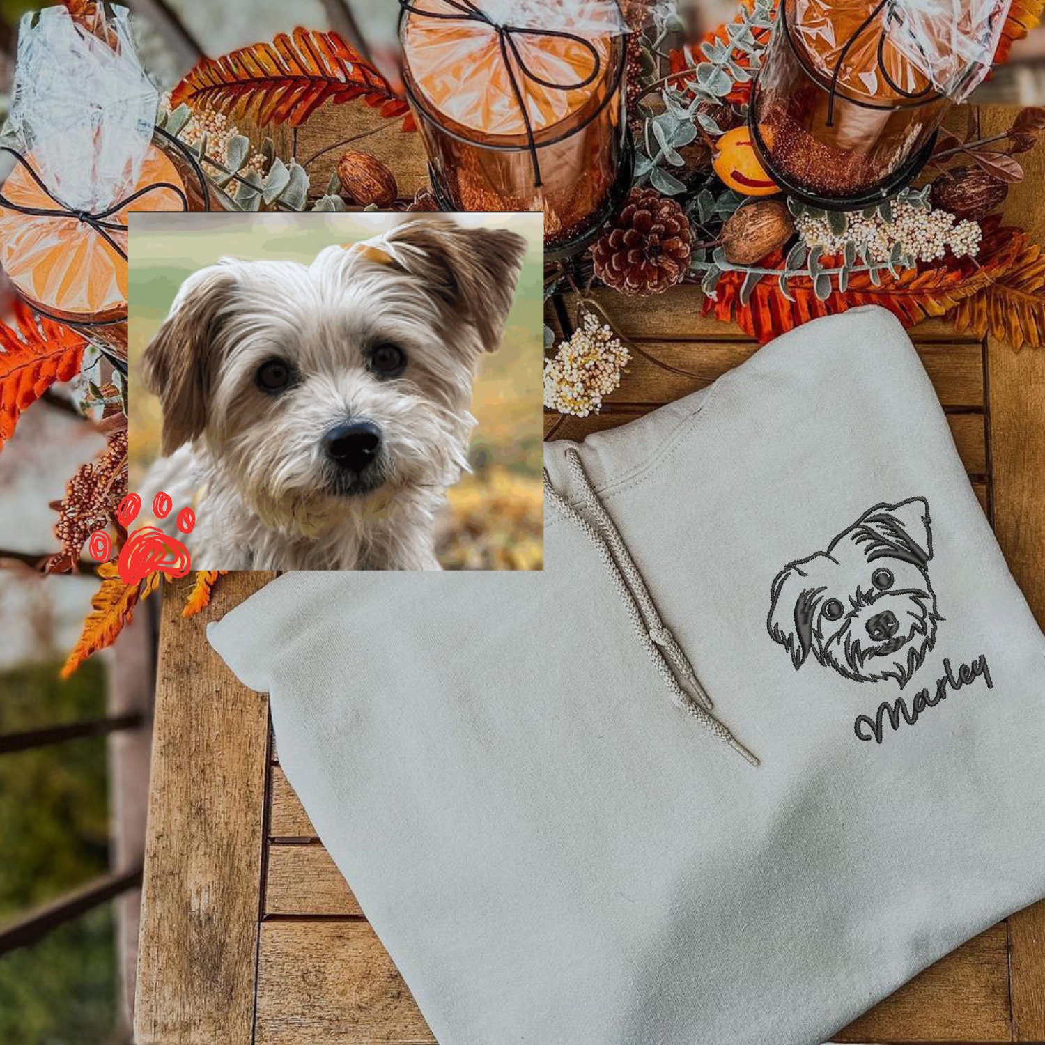 Custom Photo Embroidered Dog Pet Portrait Hoodie TerraBell Designs