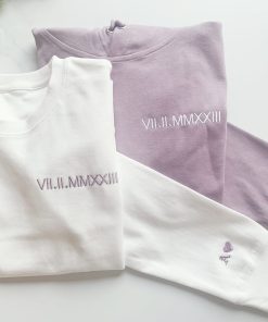 Embroidered Initials & Roman Numerals Couples Anniversary Date Hoodie