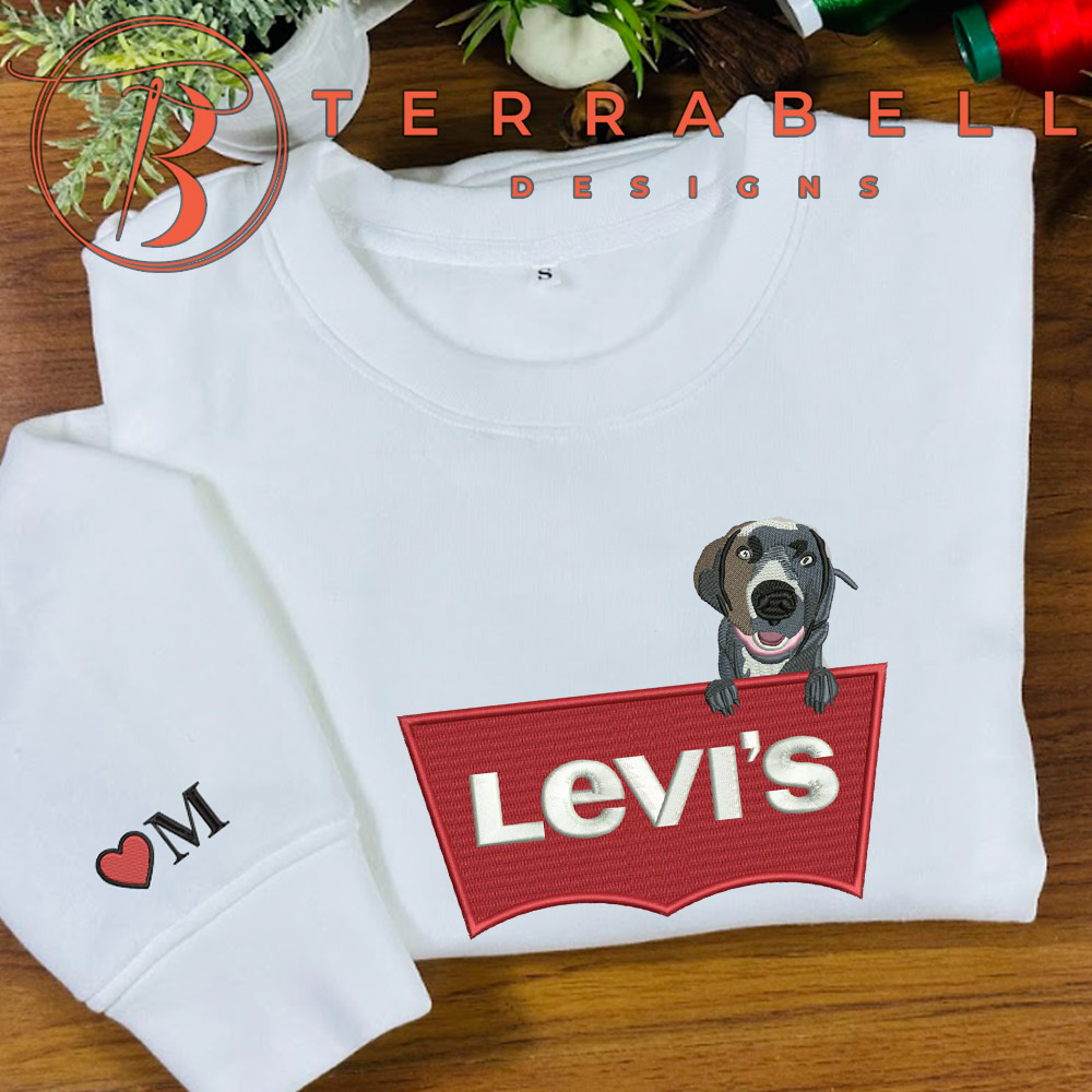 Levis Dog Embroidered Sweatshirt Custom Name Sleeve TerraBell Designs