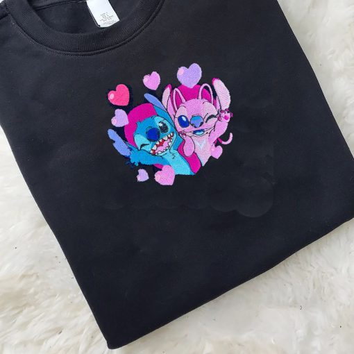 Stitch Angel Love Heart Couple Embroidered Sweatshirt - TerraBell Designs