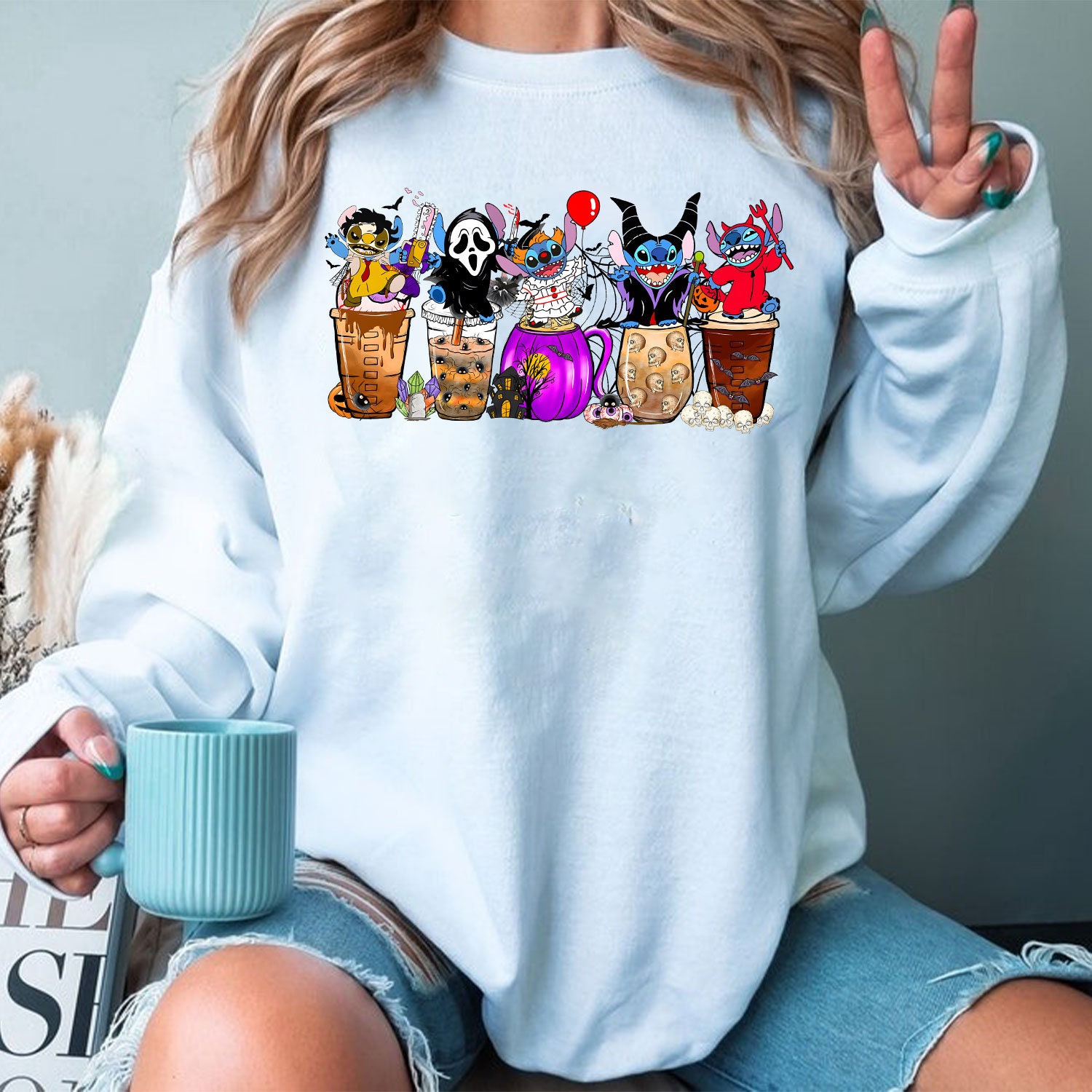 Fall Coffee Halloween Funny Stitch Sweatshirt Fall Coffee Halloween Funny Stitch Sweatshirt